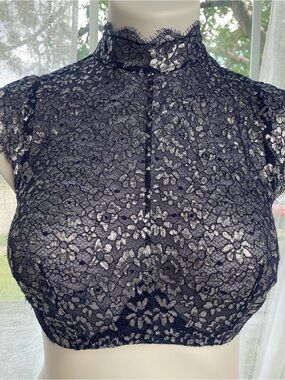 Victoria's Secret Navy Floral Lace High-Neck Crop Top